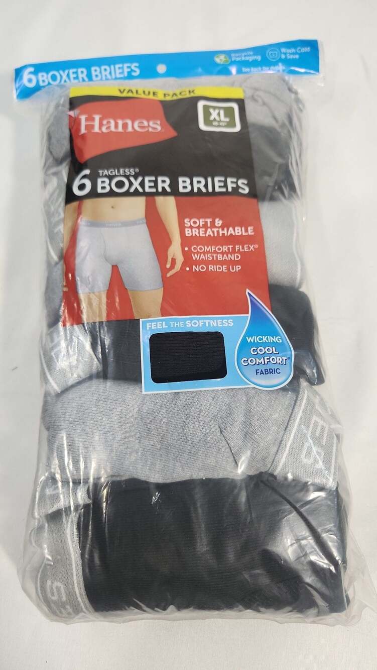 Hanes Tagless Comfort Flex Boxer Briefs 6-Pack Size XL